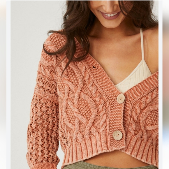 Pilcro Sweaters - Anthropologie Pilcro Cardigan Cable Knit Copper Pink Fisherman Crop Sweater MP